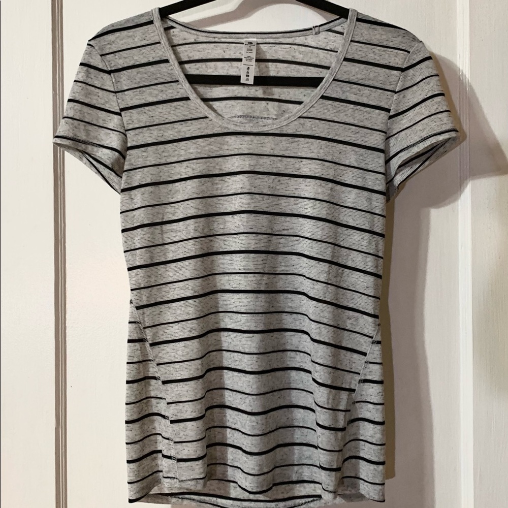 90 Degree by Reflex Grey and Black Striped Scoop Neck Short Sleeve Top, Medium